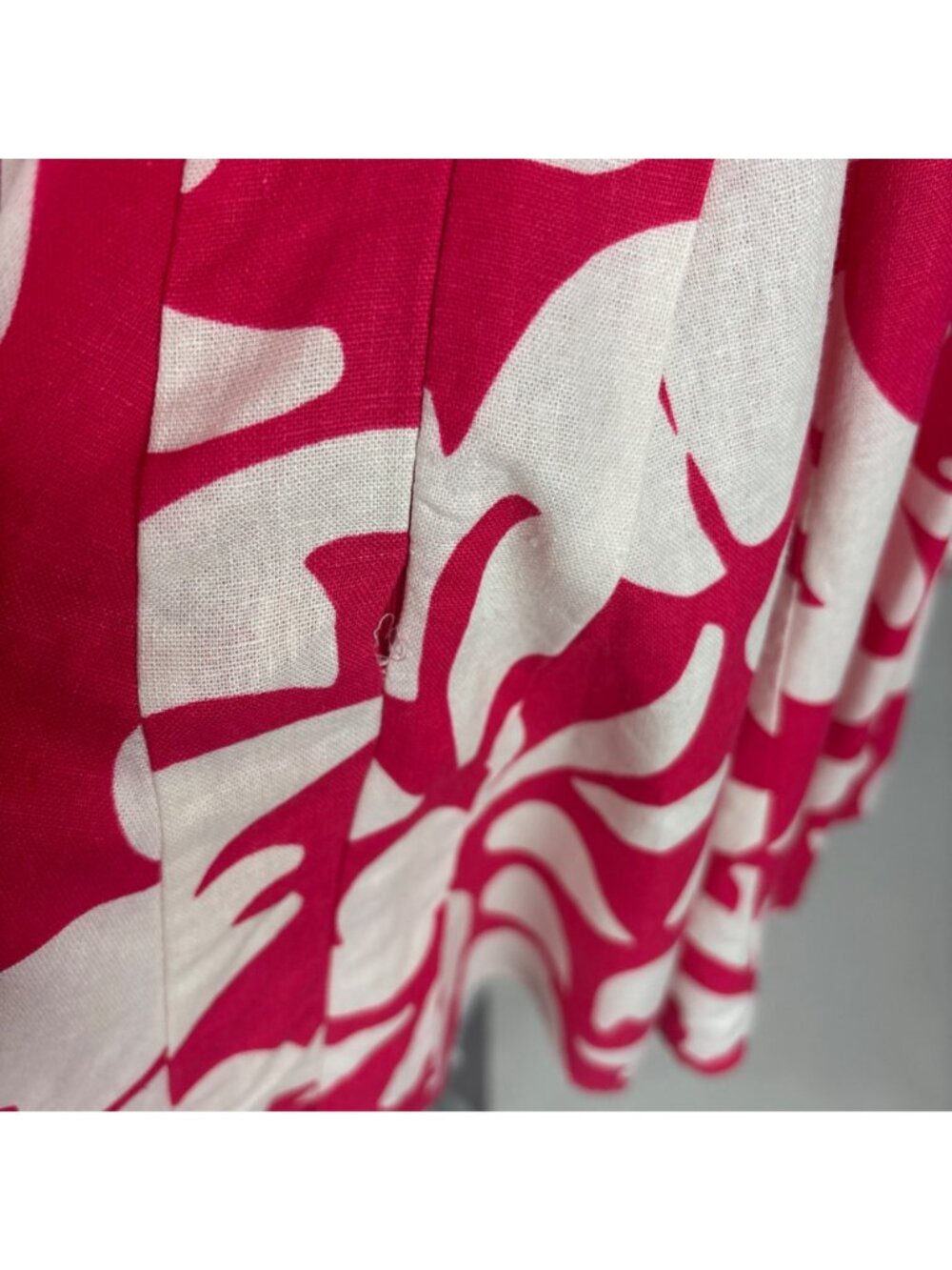 House of Harlow 1960 Hot Pink Linen Dress Womens Size 10 Puff Sleeves Plunge Nec - Picture 12 of 14